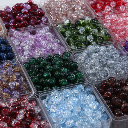 100pcs Crackle Flower Glass Round Loose Beads