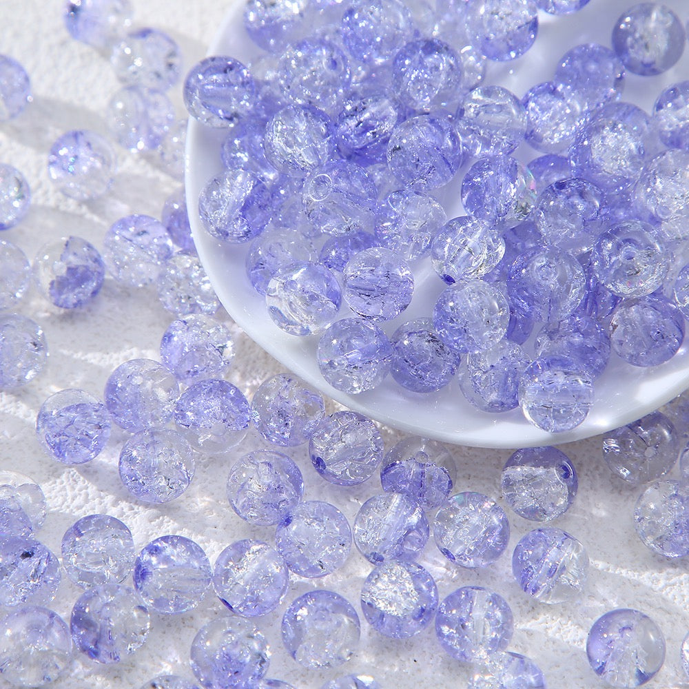100pcs Crackle Flower Glass Round Loose Beads