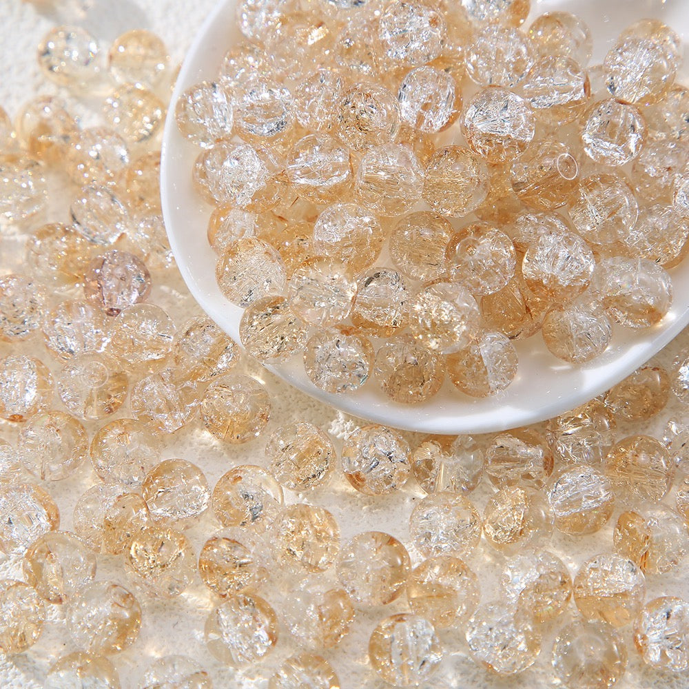 100pcs Crackle Flower Glass Round Loose Beads