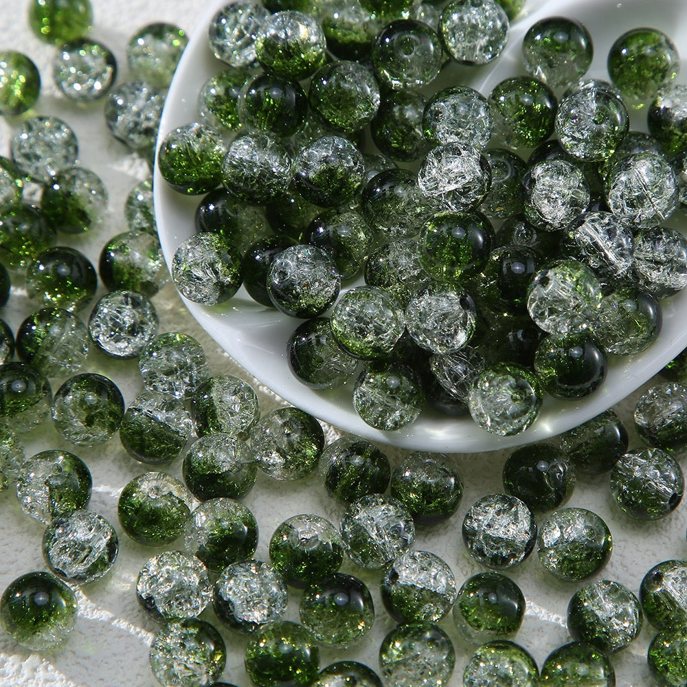 100pcs Crackle Flower Glass Round Loose Beads