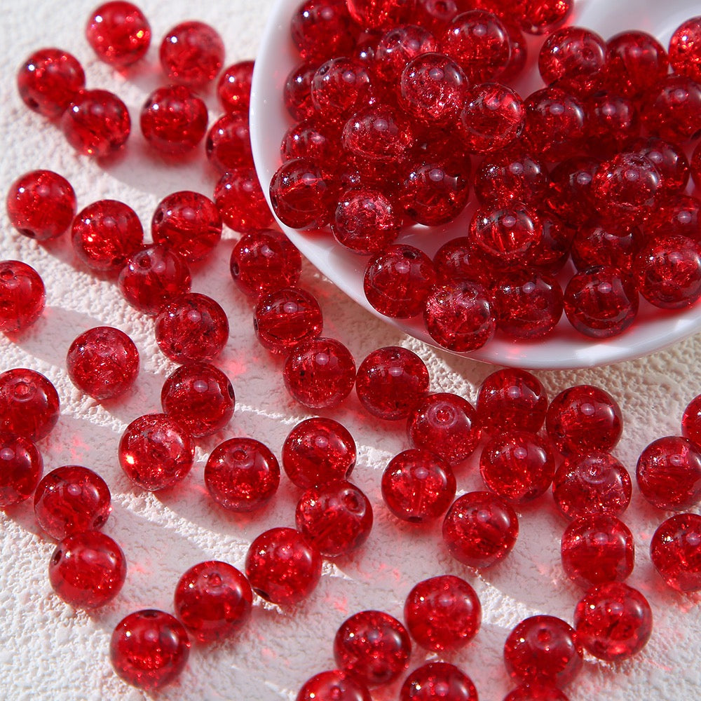 100pcs Crackle Flower Glass Round Loose Beads