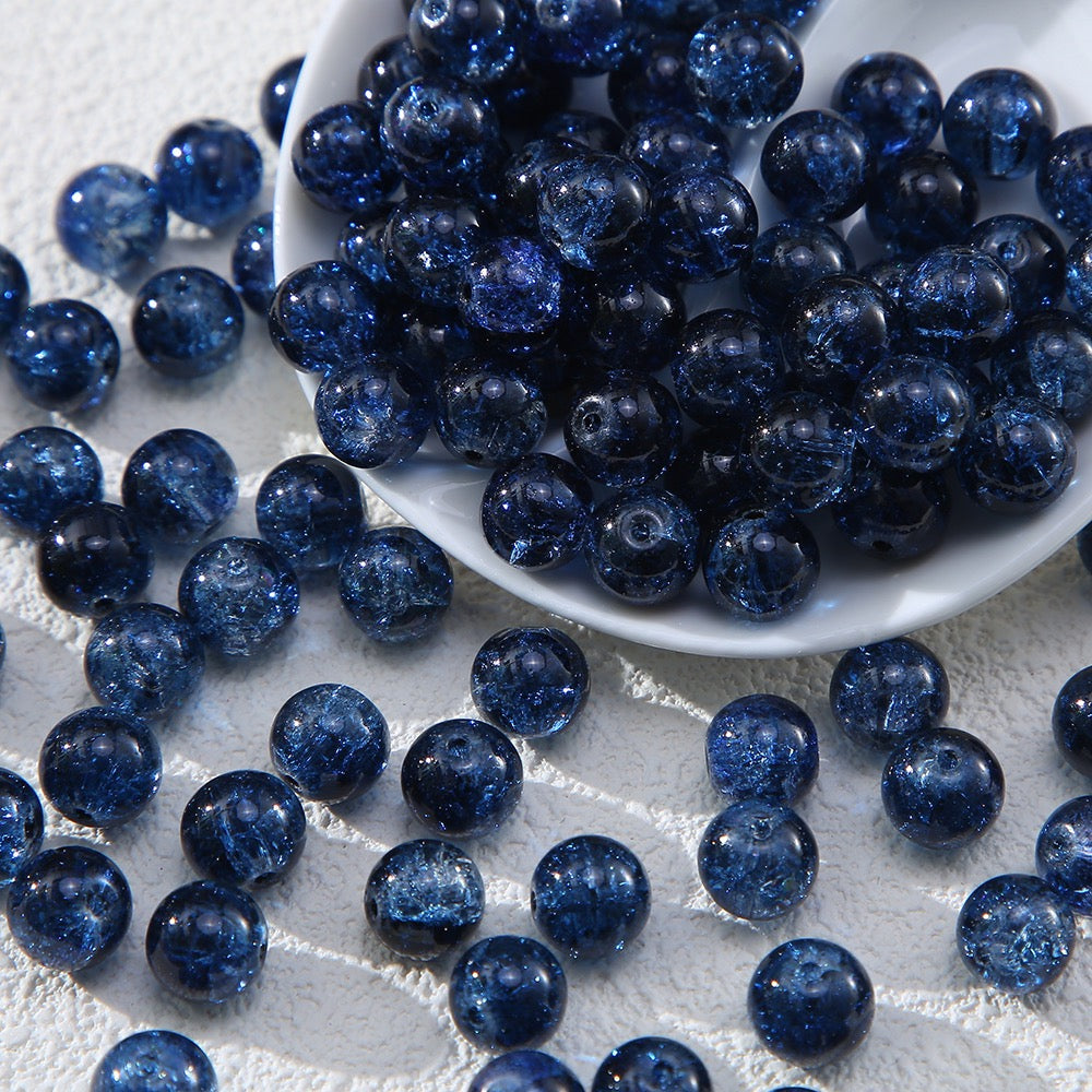 100pcs Crackle Flower Glass Round Loose Beads