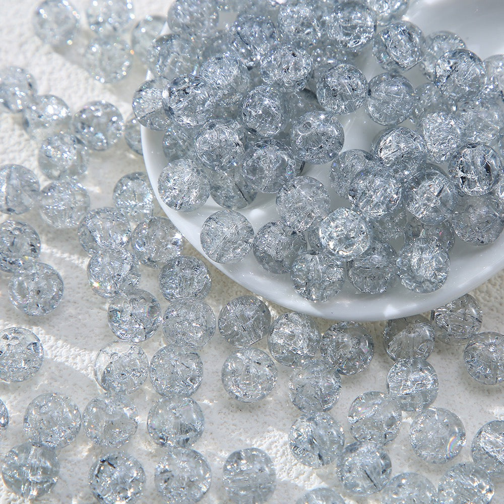 100pcs Crackle Flower Glass Round Loose Beads