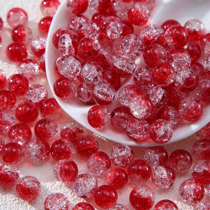 100pcs Crackle Flower Glass Round Loose Beads