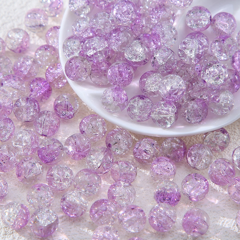 100pcs Crackle Flower Glass Round Loose Beads