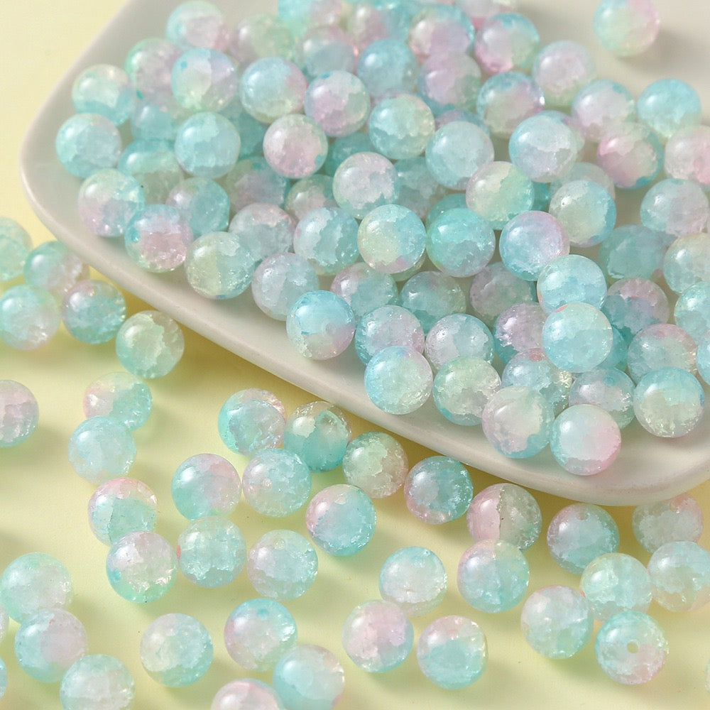 100pcs Colorful Glass Crackle Round Loose Beads