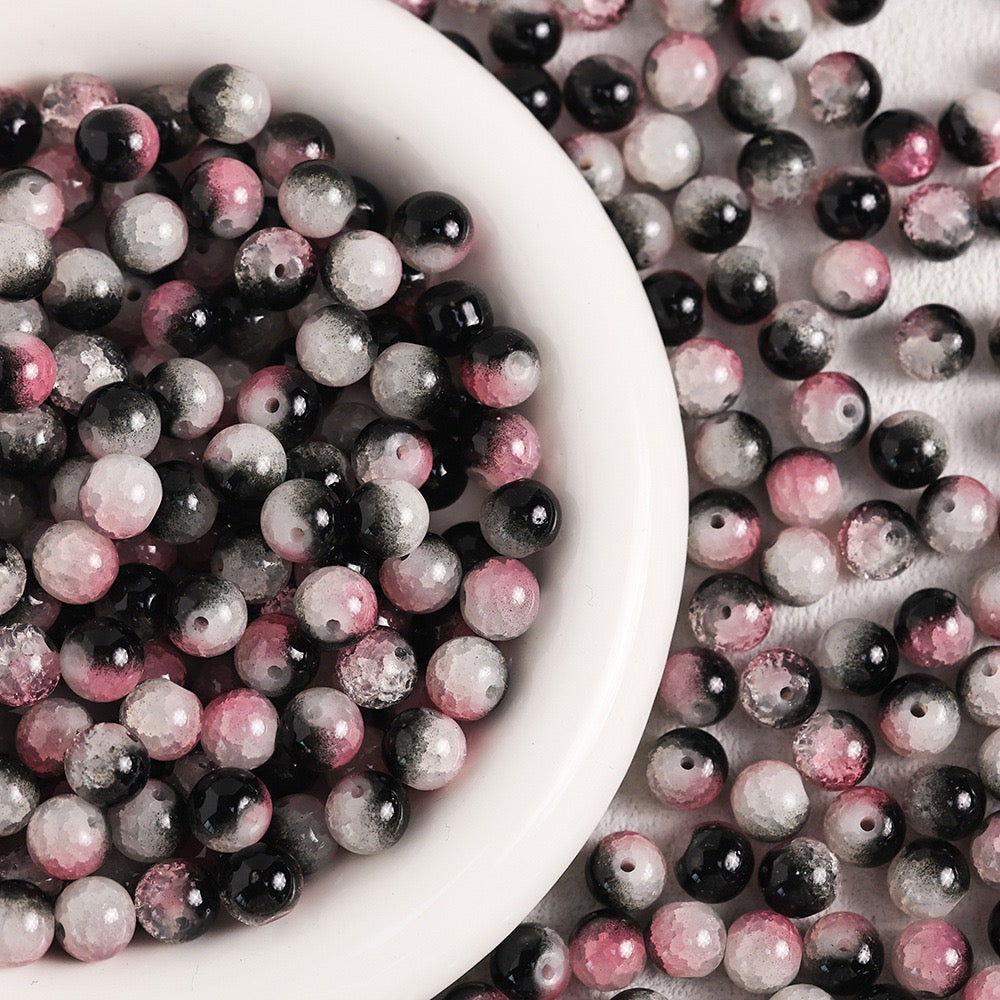 100pcs Colorful Glass Crackle Round Loose Beads