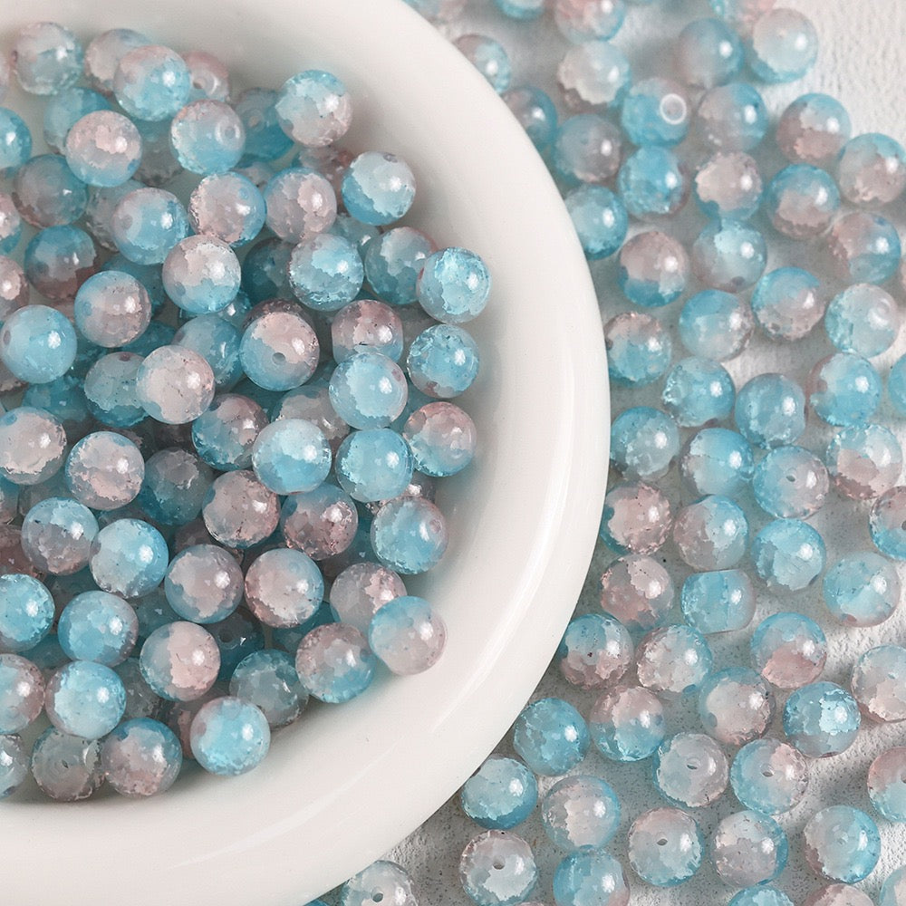 100pcs Colorful Glass Crackle Round Loose Beads