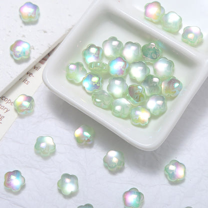 20pcs Electroplated Jelly Aurora Cat‑Eye Flower Beads