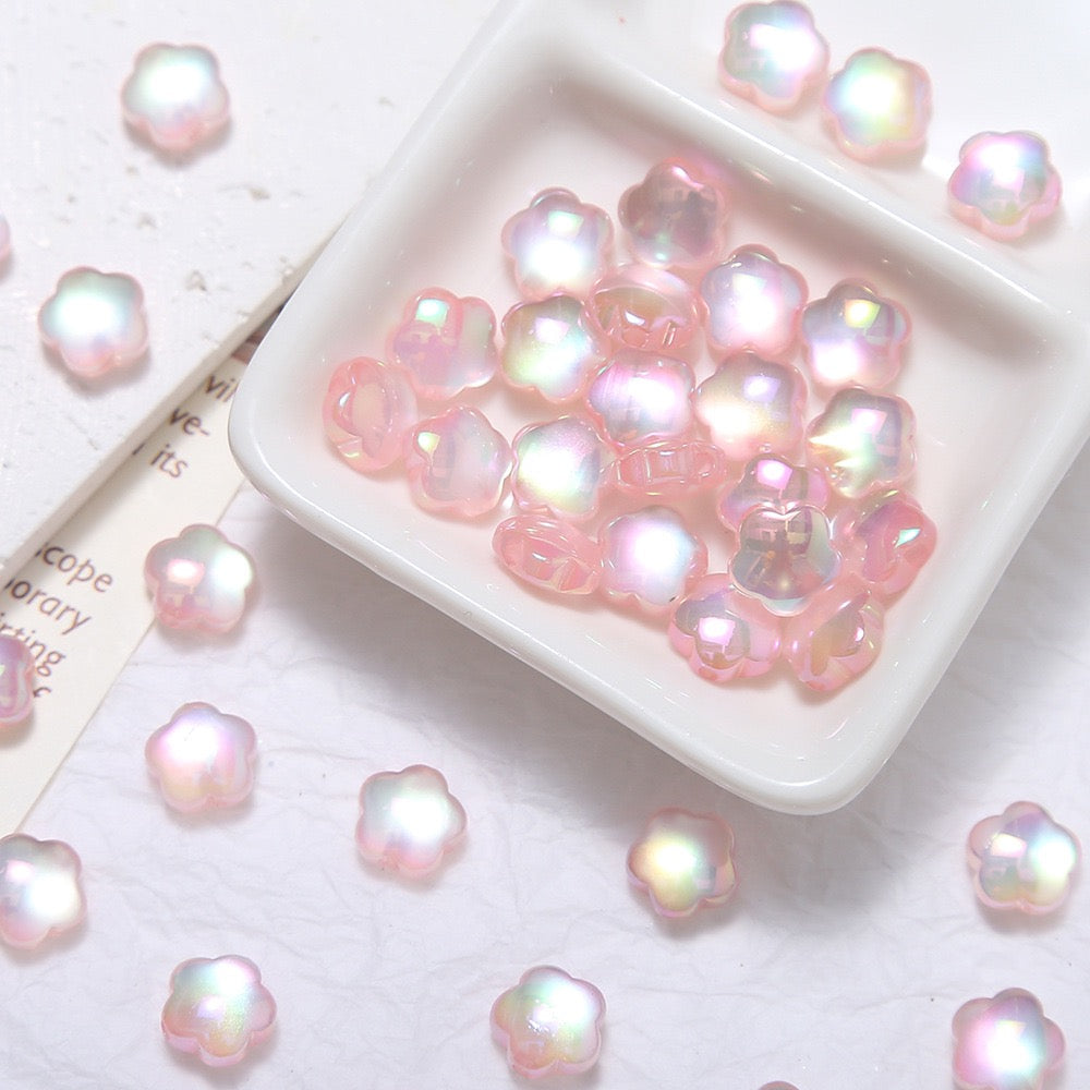 20pcs Electroplated Jelly Aurora Cat‑Eye Flower Beads