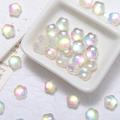 20pcs Electroplated Jelly Aurora Cat‑Eye Flower Beads
