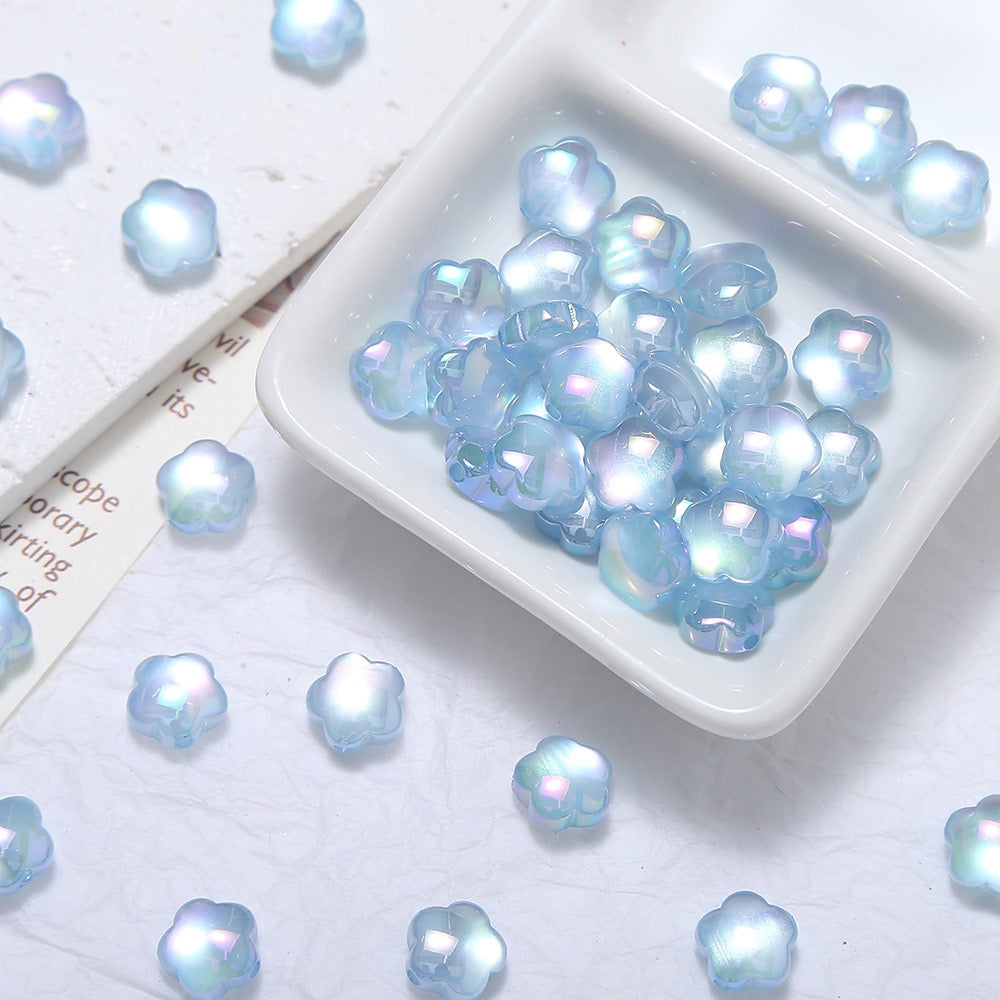 20pcs Electroplated Jelly Aurora Cat‑Eye Flower Beads
