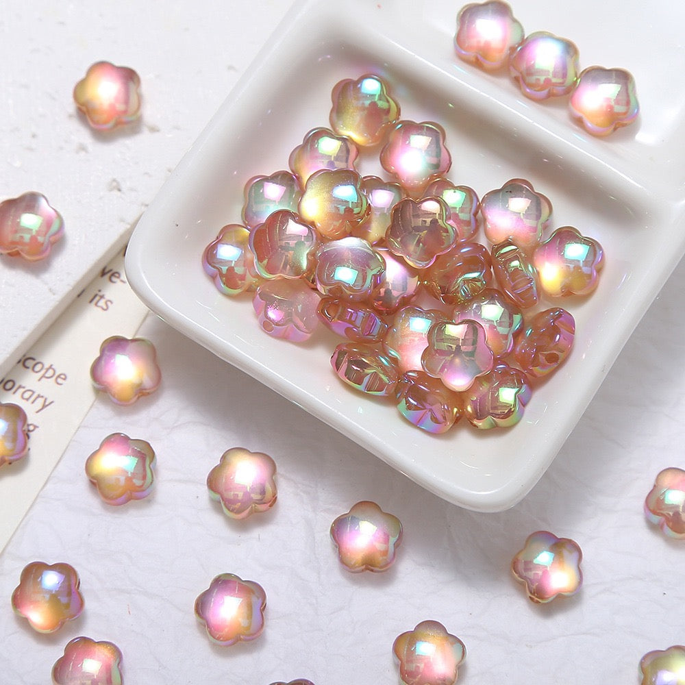 20pcs Electroplated Jelly Aurora Cat‑Eye Flower Beads
