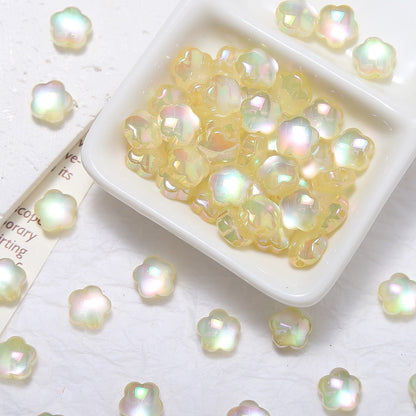 20pcs Electroplated Jelly Aurora Cat‑Eye Flower Beads
