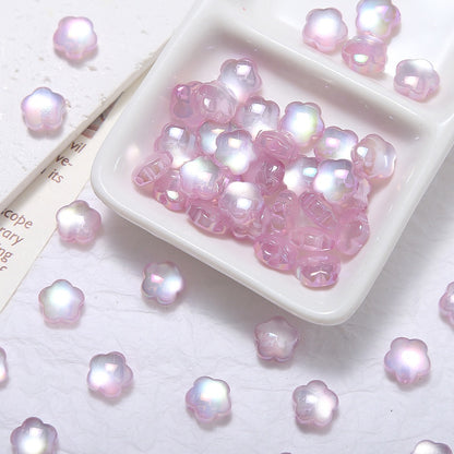 20pcs Electroplated Jelly Aurora Cat‑Eye Flower Beads