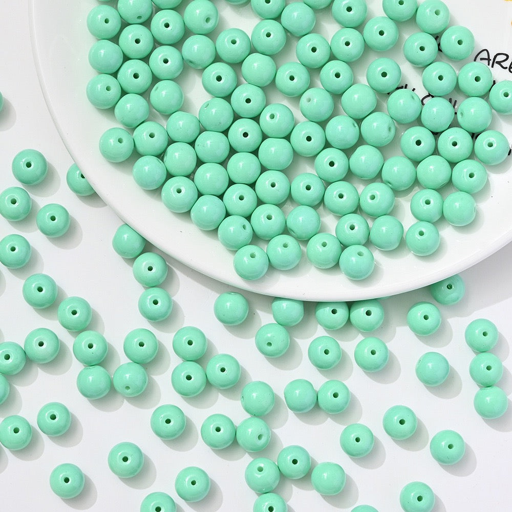 100pcs Solid‑Color Round Glass Beads