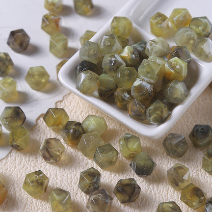 50pcs Vintage Marbled Diamond‑Cut Acrylic Resin Beads