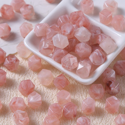 50pcs Vintage Marbled Diamond‑Cut Acrylic Resin Beads