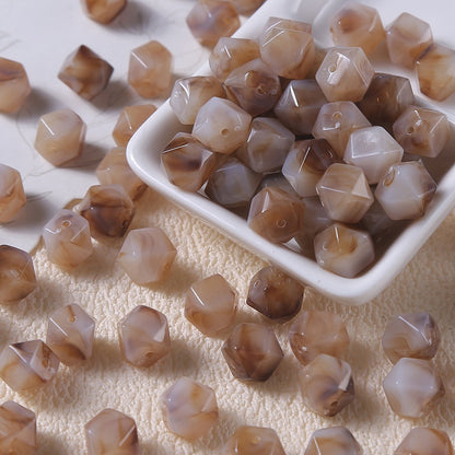 50pcs Vintage Marbled Diamond‑Cut Acrylic Resin Beads