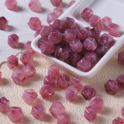 50pcs Vintage Marbled Diamond‑Cut Acrylic Resin Beads