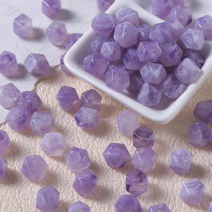 50pcs Vintage Marbled Diamond‑Cut Acrylic Resin Beads