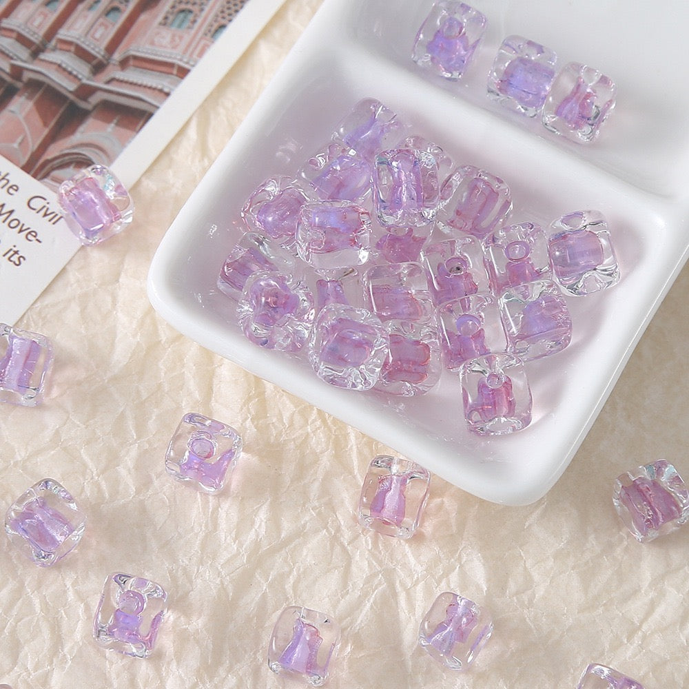 10pcs Colorful Swirl Square Sugar Beads