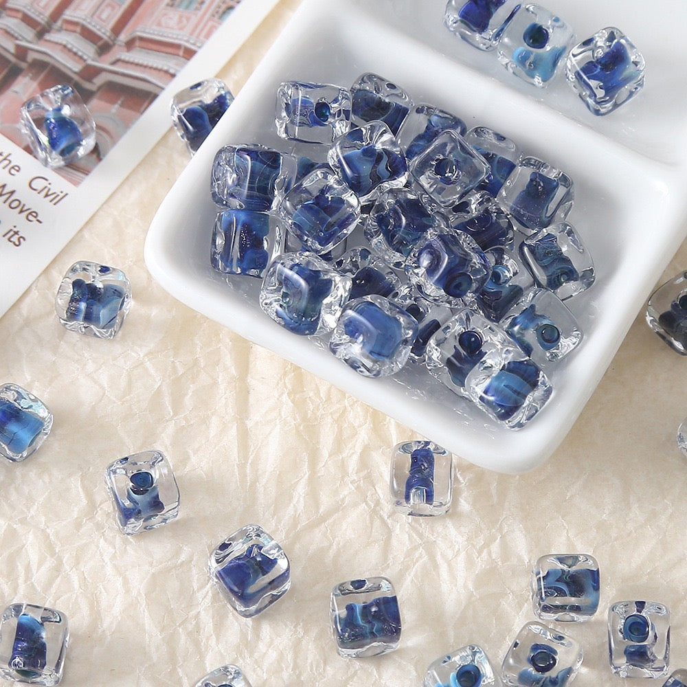 10pcs Colorful Swirl Square Sugar Beads