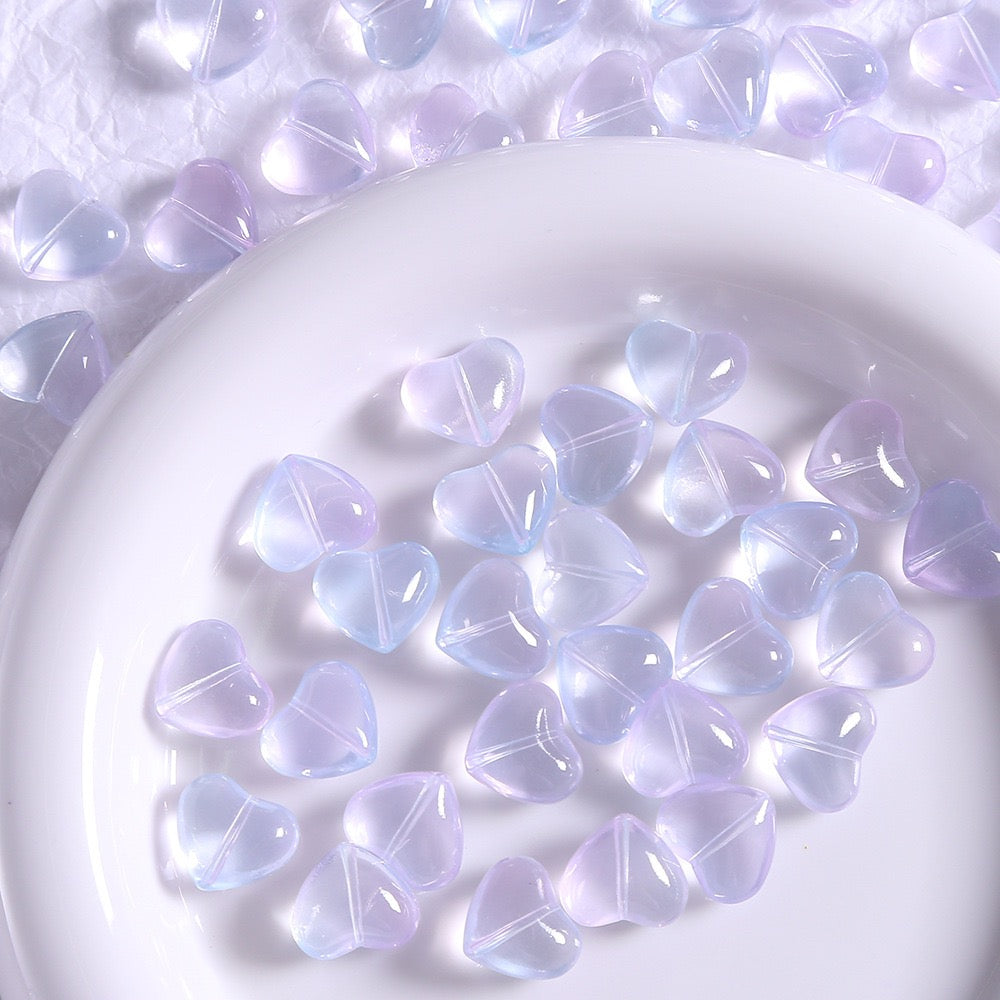 50pcs Clear Translucent Glass Heart Beads