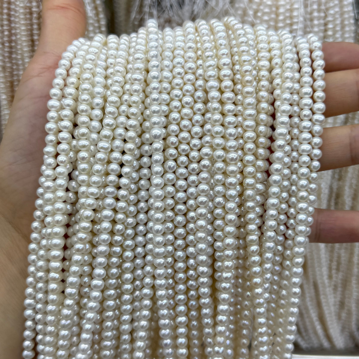 White Freshwater Pearl Beads Near Round 4mm