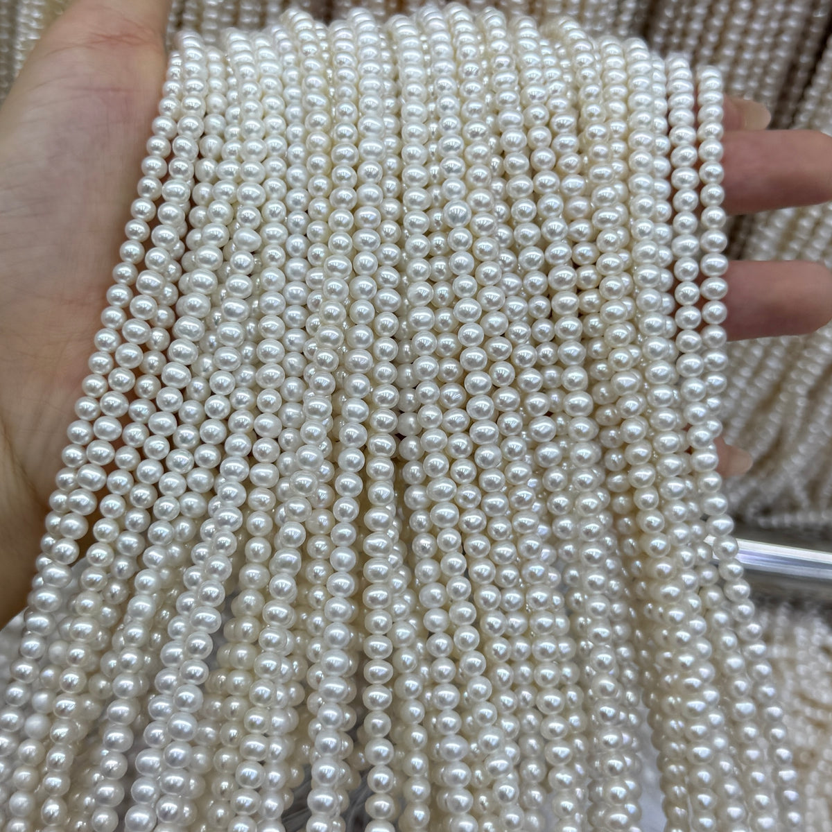 White Freshwater Pearl Beads Near Round 4mm