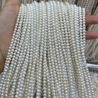 White Freshwater Pearl Beads Near Round 4mm