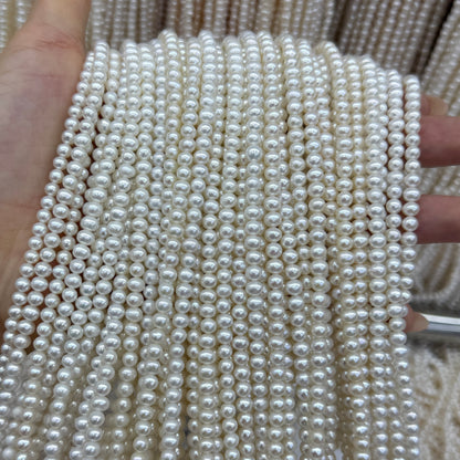 White Freshwater Pearl Beads Near Round 4mm