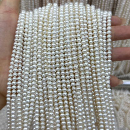 White Freshwater Pearl Beads Near Round 4mm