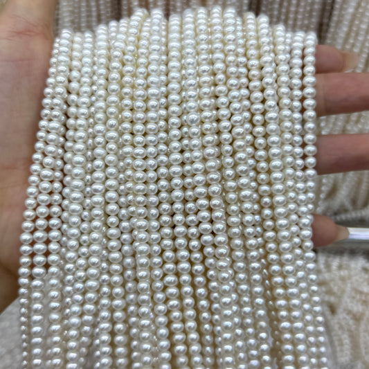 White Freshwater Pearl Beads Near Round 4mm