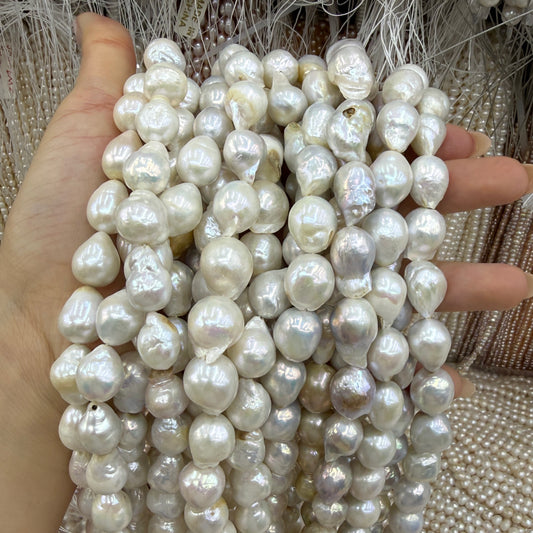 Irregular White Flameball Large Baroque Freshwater Pearl Beads