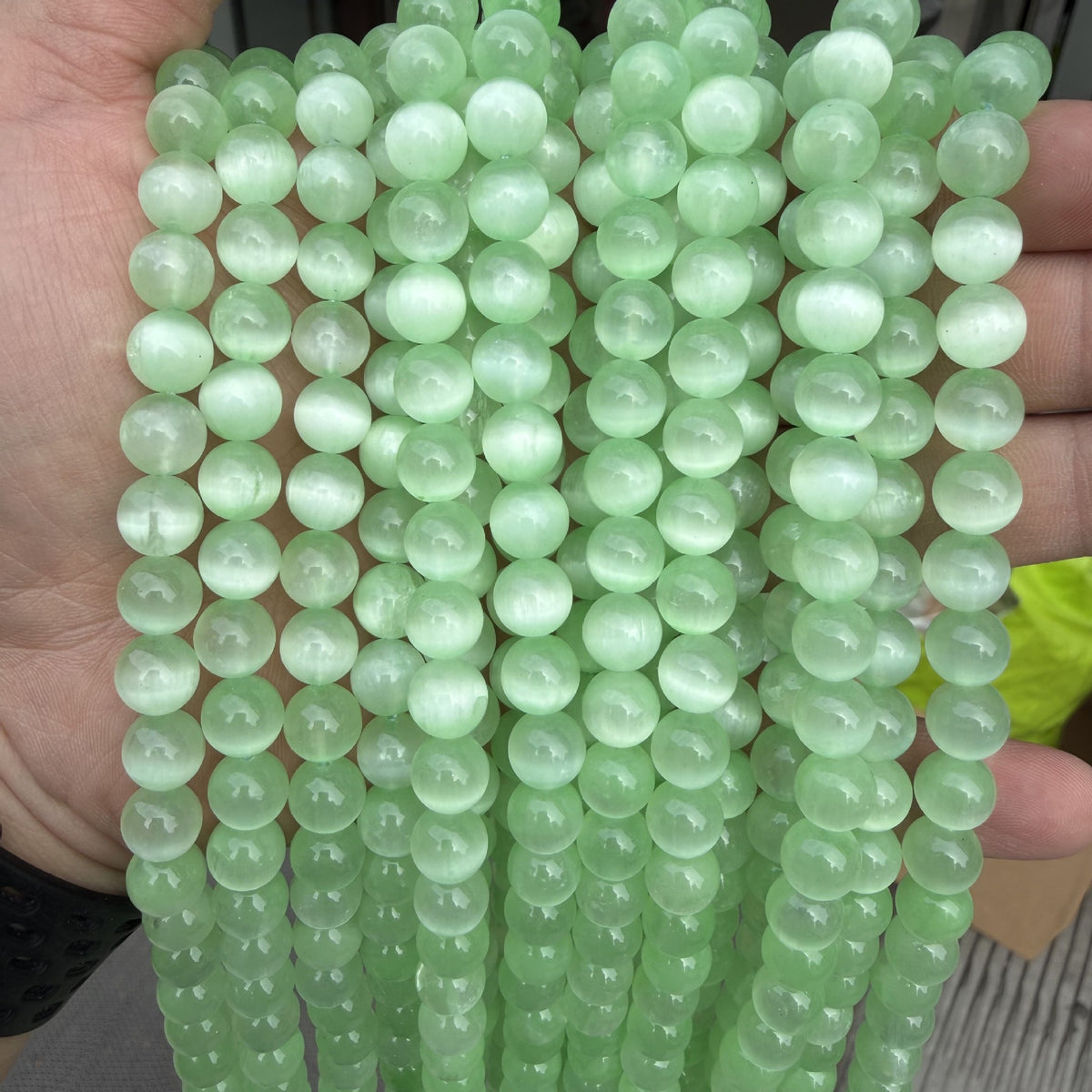 Green Selenite Round Bead