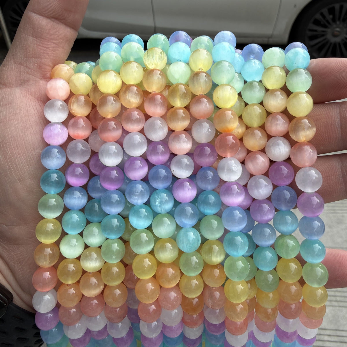 Natural Colorful Selenite Round Bead