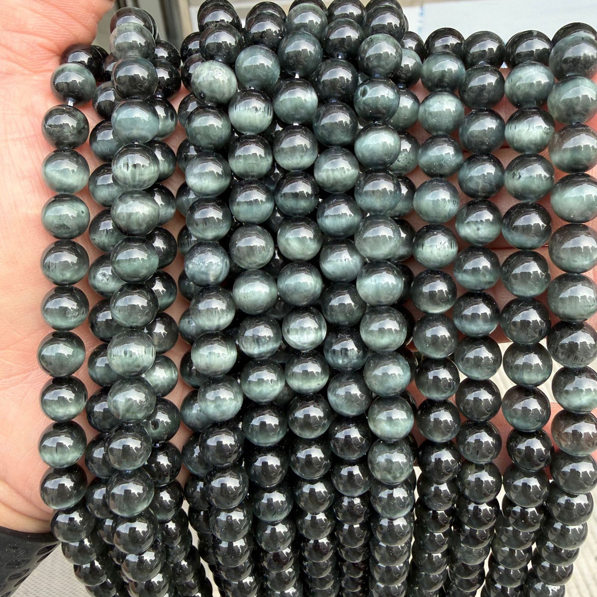 Black Selenite Round Bead