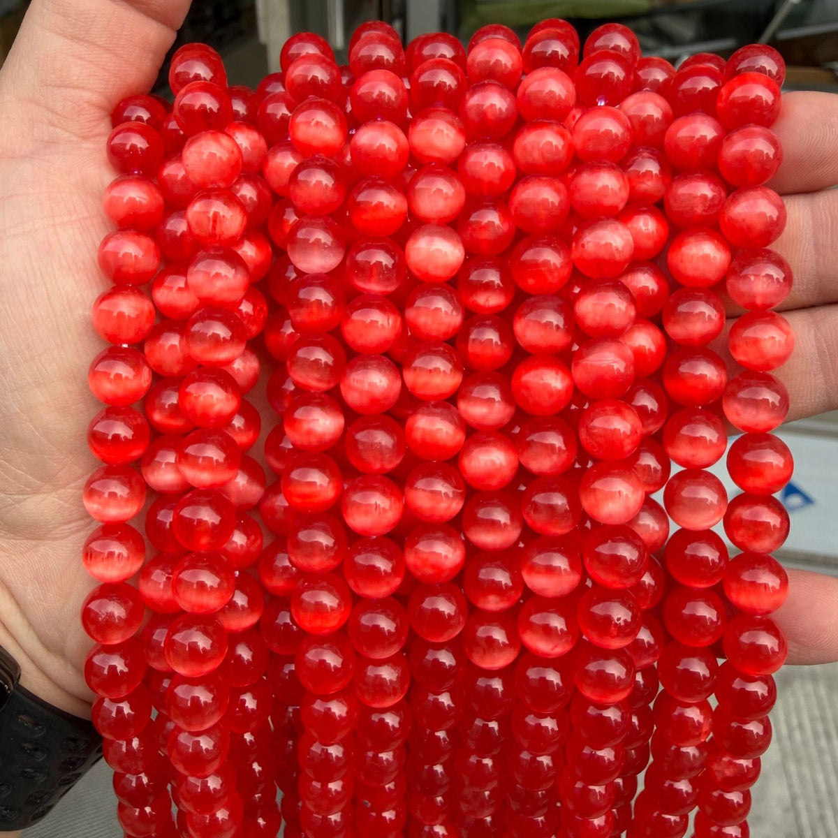 Red Selenite Round Bead