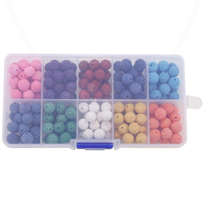 8mm Colorful Lava Stone Beads Box 200pcs 10 Colors Round Beads