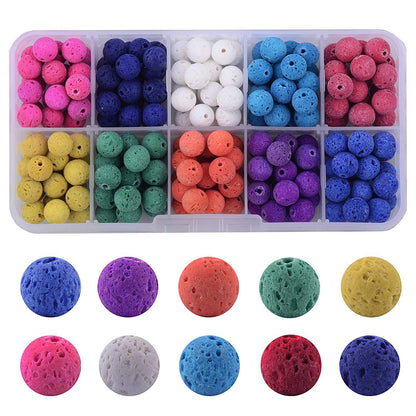 8mm Colorful Lava Stone Beads Box 200pcs 10 Colors Round Beads