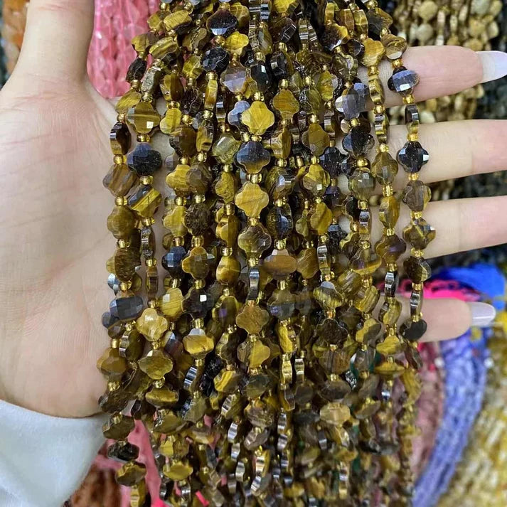 Leaf Clover Shape Tigers Eye Beads