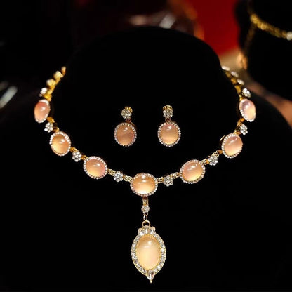Stunning Jade Diamond Jewelry Set with Necklace, Earrings, Ring and Luxury Gift Box