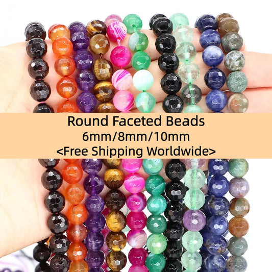 Round Faceted Beads Crystal/Quartz/Jasper/Agate 6mm 8mm 10mm
