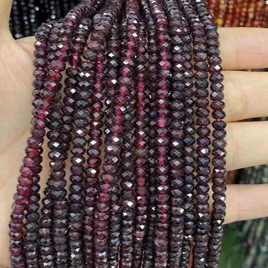 Faceted Rondelle Garnet Beads