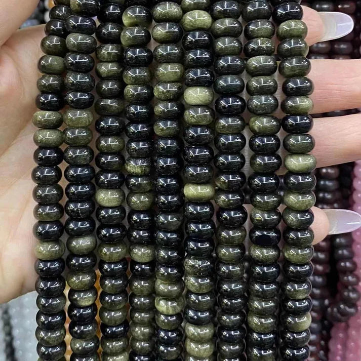 Smooth Rondelle Obsidian Beads