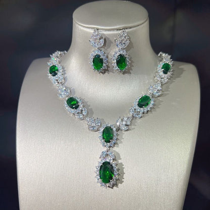 Stunning Jade Diamond Jewelry Set with Necklace, Earrings, Ring and Luxury Gift Box
