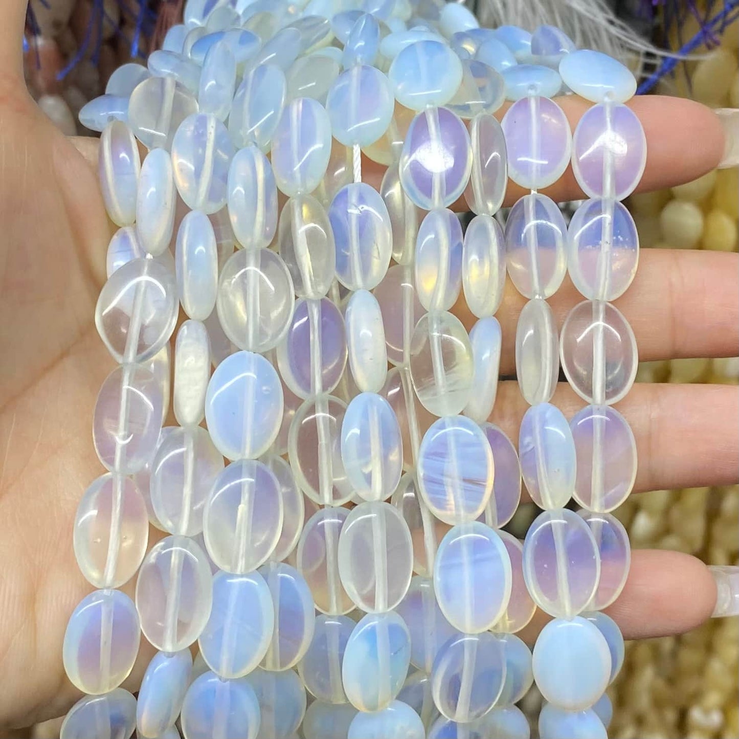 Smooth Flat Oval Beads 10x14mm Quartz/Jasper/Agate/Crystal