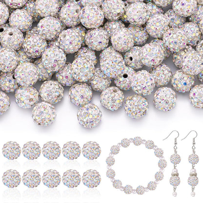 100pcs 10mm Rhinestone Beads Shiny Round Disco Ball Beads Bulk, Sparkle Crystal Clay