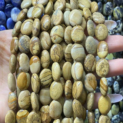 Smooth Flat Oval Beads 10x14mm Quartz/Jasper/Agate/Crystal